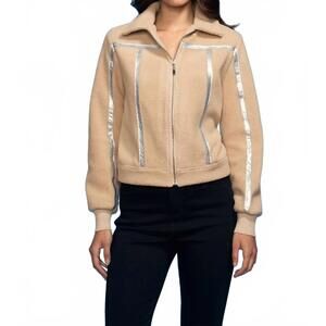 NEW OOLALA sherp patent pleather combo zip jacket in tan